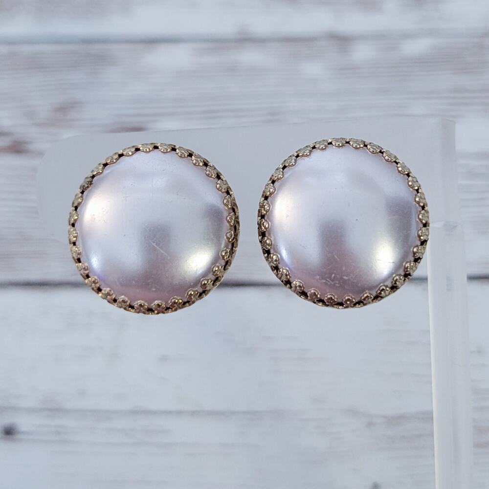 Vintage Clip On Earrings 7/8" Pearlescent Pink - Fair Condition